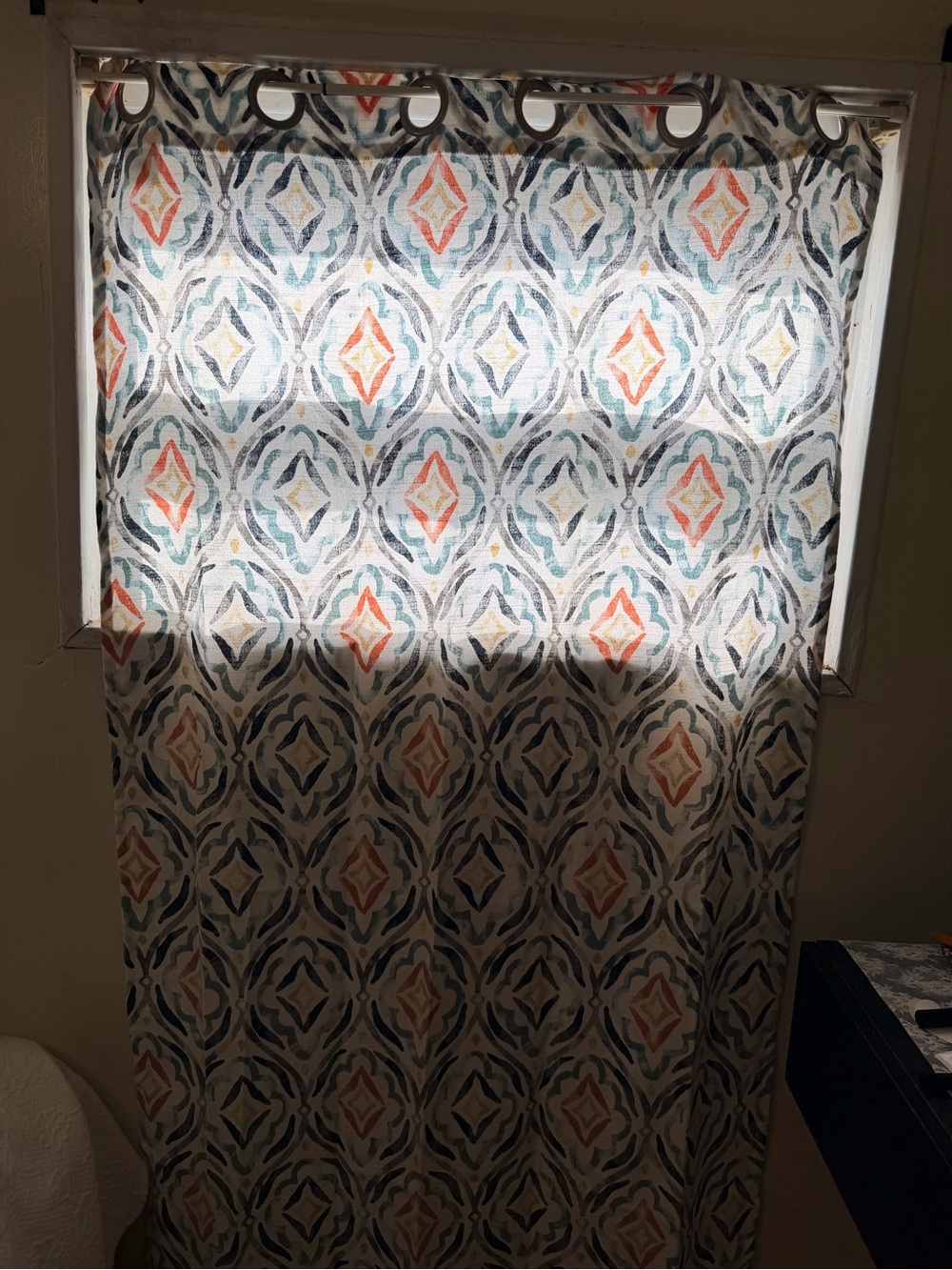 Printed Grommet Curtain Panel in Blue, Teal, and Coral - Unbranded 4 panels